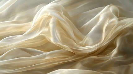 Fototapeta premium Luxurious golden and cream silk fabric flowing gracefully in soft light