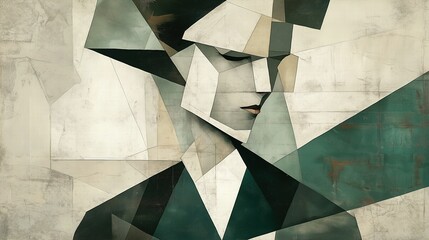 Abstract geometric portrait of a female in cubist style with muted tones