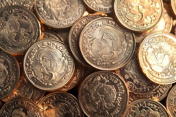Naklejka premium Gold Coins with Intricate Engravings Reflecting Light Brilliantly on a Transparent Background