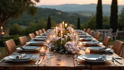 Fototapete Rund Enchanting Tuscan Villa Banquet: Rustic Elegance for Weddings, Events, and Luxury Travel Marketing © MOTOKO Stock
