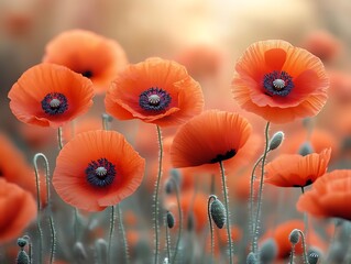 Obraz premium Vibrant Orange Poppies Blooming In A Field