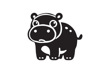 simple black an white cute baby hippo animal vector silhouette isolated on a white background