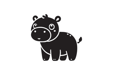 simple black an white cute baby hippo animal vector silhouette isolated on a white background