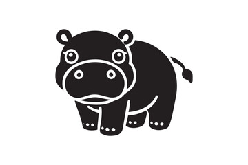 simple black an white cute baby hippo animal vector silhouette isolated on a white background
