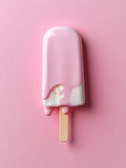 Minimalist pink popsicle with a bite on pastel pink