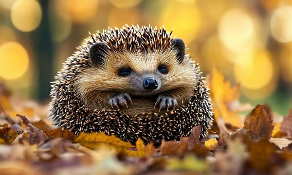 A cute hedgehog curled up in a ball
