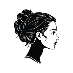 Elegant Black Silhouette of a Woman in Profile with Hair Bun - Stylish Vector Illustration