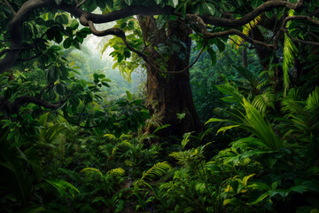Fototapeta premium Tropical rain forest with big trees