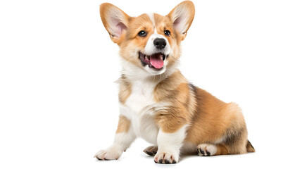 Obraz premium download stock photo of cute welsh corgi puppy 14 weeks old winking panting and sitting isolated on white playful dog breed adorable pet and puppy pictures