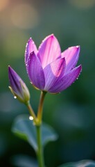 Fototapeta premium Delicate purple blooms unfolding in morning dew , flower, botanical