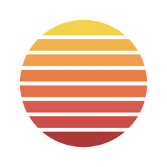  Minimal vector illustration of a circular sunset gradient with horizontal stripes in warm tones of yellow, orange, and red. Ideal for retro designs, logos, and backgrounds.
