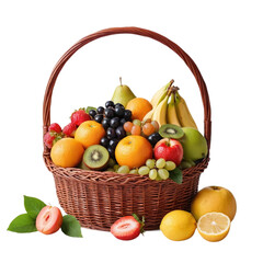 Fruits with basket isolated on transparent background