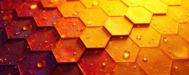 Hexagonal mosaic with yellow and orange hues forming an abstract shape, art, yellow, hexagon