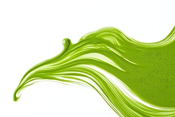 Swirling Matcha Tea Powder Floating on White Plane with Delicate Tendrils and Earthy Green Hues
