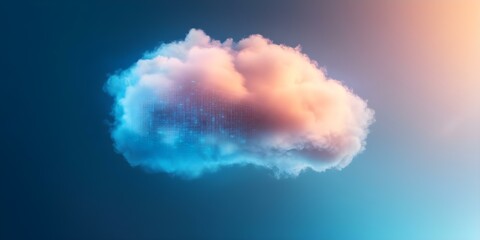 A stylized cloud with a blend of soft colors and digital patterns, conveying a modern or technological theme. Concept Stylized Cloud Design, Soft Color Blends, Digital Patterns, Modern Aesthetic