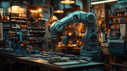 Naklejka premium Industrial Robot Arm Performing Precision Assembly Work