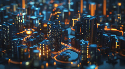 Smart digital Innovation city with connection network reciprocity over the cityscape. of future smart wireless digital city and social media networking systems that connects people with in city