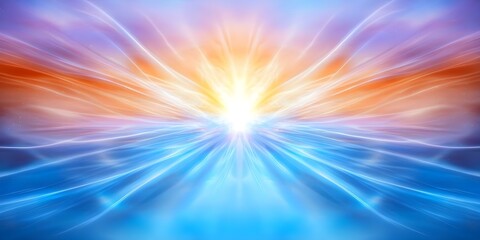 Fototapeta premium A vibrant explosion of light and color, featuring radiant blues and oranges blending into a central glowing core. Concept Vibrant Light Burst, Colorful Blends, Radiant Blues and Oranges