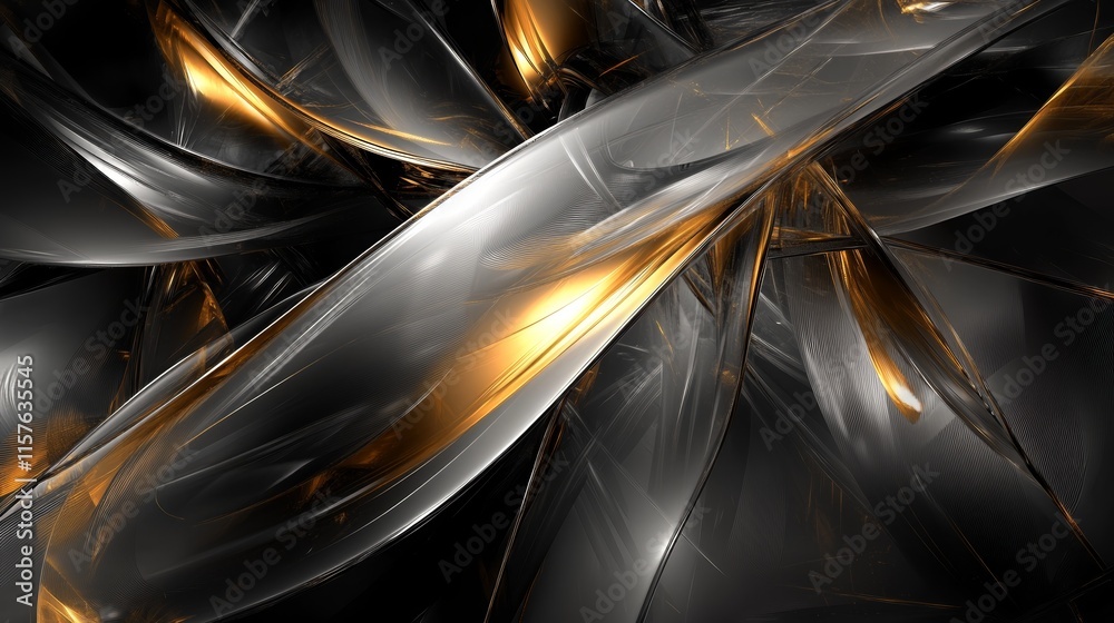 Poster abstract art with gold and grey flowing shapes. perfect for modern design backgrounds.
