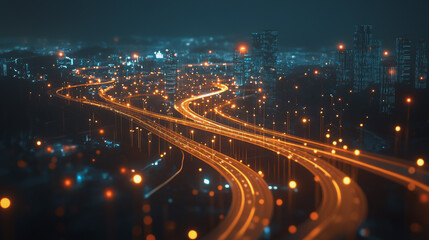 Fototapeta premium Smart digital Innovation city with connection network reciprocity over the cityscape. of future smart wireless digital city and social media networking systems that connects people with in city