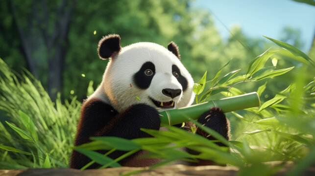 Giant Panda Eating Bamboo in Forest - Powered by Adobe