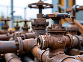 Rusty Industrial Pipes Valves Metal Texture Closeup