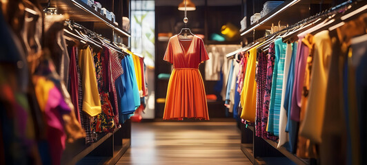colorful female fashion dress clothes boutique, ai