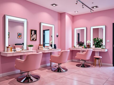 Pink Salon Interior Design Beauty Hair Makeup Station