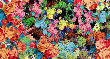 Adobe Illusabstract floral psychedelic background stylization of colored chaotic stickers in the form of leaves..trator Artwork
