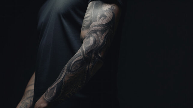 Detailed Sleeve Tattoo on Man's Arm - Powered by Adobe