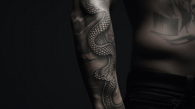 Detailed Sleeve Tattoo on Man's Arm - Powered by Adobe