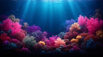 Naklejka premium Vibrant Coral Reef Underwater Scene With Fish