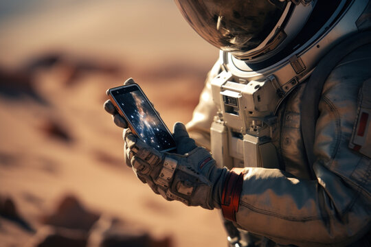 Astronaut Using Smartphone in Space - Powered by Adobe