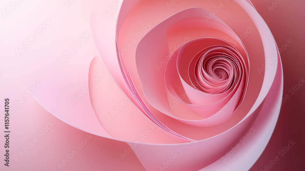 Poster abstract pink rose-like paper spiral with soft gradient background