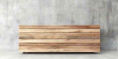 A minimalist wooden dresser with horizontal panels against a textured gray wall. Concept Minimalist Design, Wooden Furniture, Horizontal Panels, Textured Wall, Modern Home Interior