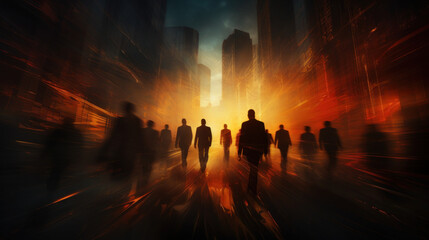 Abstract Silhouettes of Business People in Cityscape