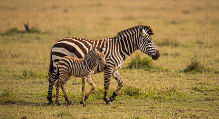 Fototapeta premium Baby zebra with mother in Africa