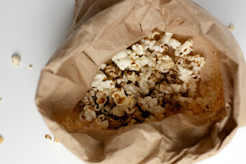 White Background Popcorn in Paper Bag