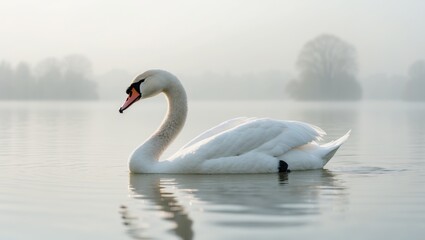 a white swan that is floating in the water