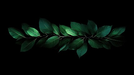 Fototapeta premium A collection of green leaves arranged artistically against a dark background.