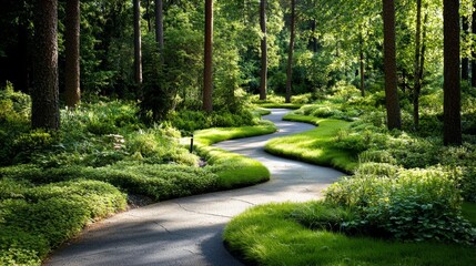 Fototapeta premium Serene Winding Path Through Lush Green Landscape