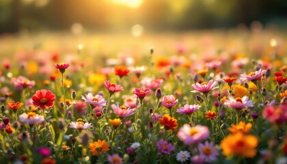 Vibrant wildflowers in a sunlit meadow. Perfect for Spring, Easter, Mother's Day, and summer celebrations. Great for greeting cards and invitations.