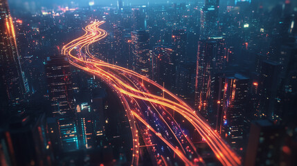 Obraz premium Smart digital Innovation city with connection network reciprocity over the cityscape. of future smart wireless digital city and social media networking systems that connects people with in city