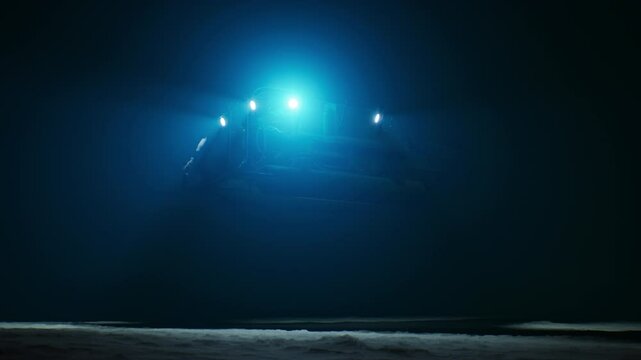 Submarine explorer dives into the seabed in the deep ocean