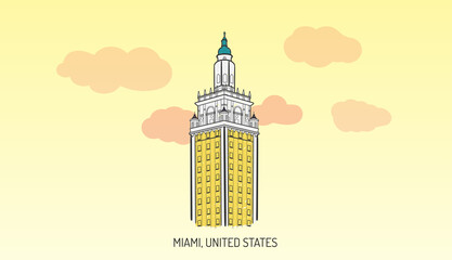 Freedom Tower Miami United States Landmark Vector Illustration