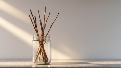 Soft Light on Modern Kitchen Jar with Sticks Upright