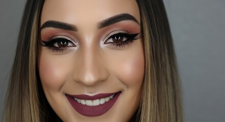 Elegant young female with bold makeup highlighting beauty and confidence