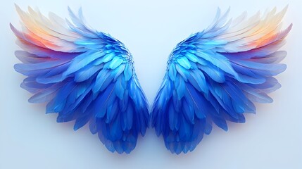 Fototapeta premium Majestic Azure Angel Wings Soaring in Ethereal 3D Rendering on White Background