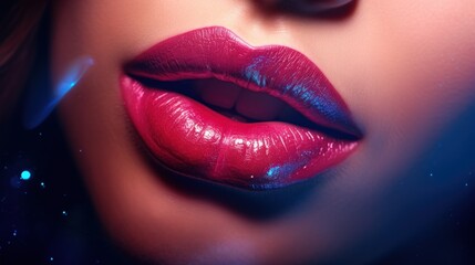 Glossy Red Lips with Blue Highlight