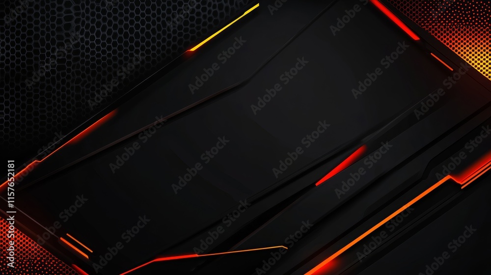 Poster Dark abstract background with red and orange neon lines